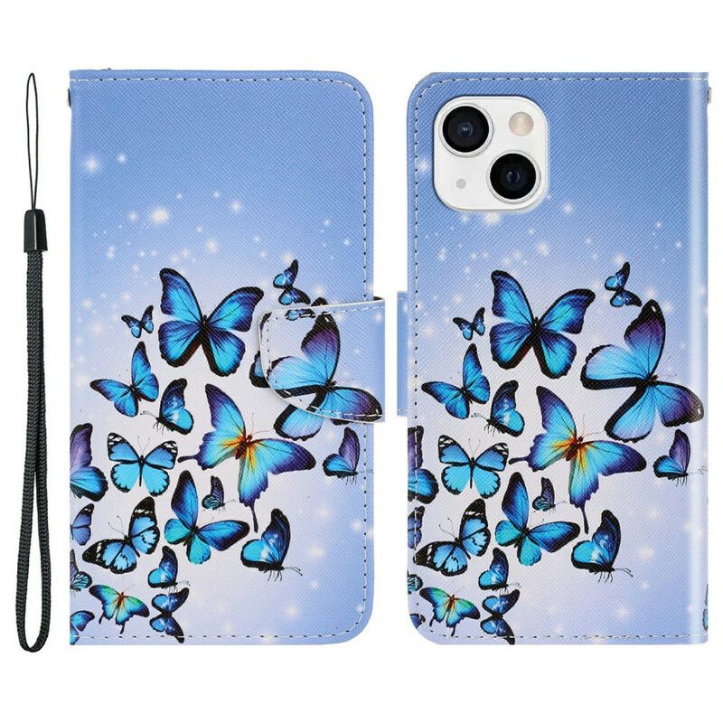 Flip Kotelot iPhone 13 Butterflies Hihnan Muunnelmia Suojakuori