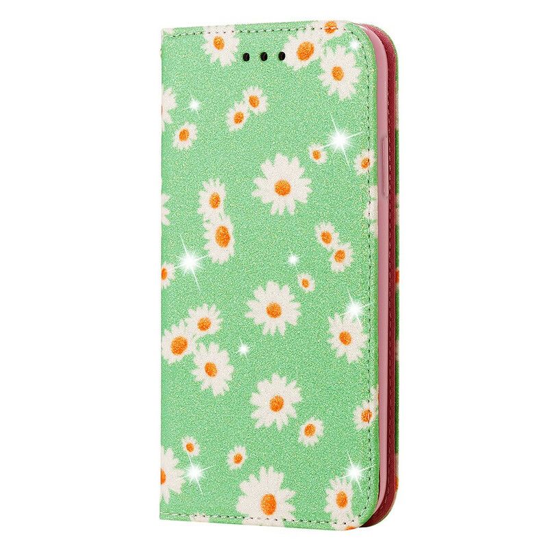 Flip Kotelot iPhone 13 Faux Leather Daisies Suojakuori