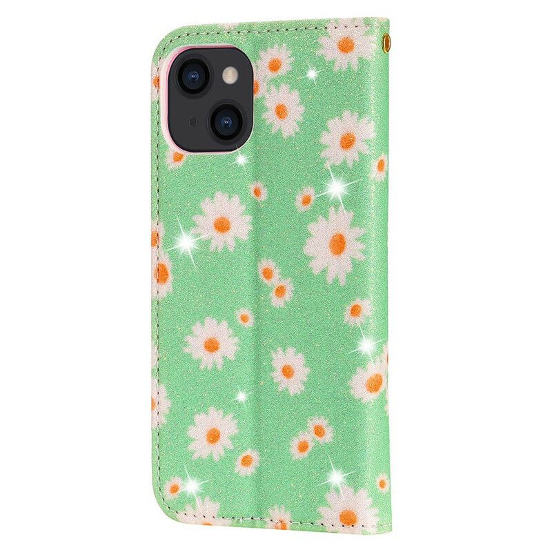 Flip Kotelot iPhone 13 Faux Leather Daisies Suojakuori