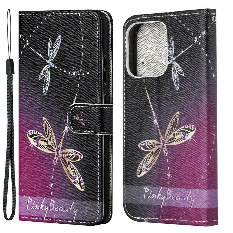 Flip Kotelot iPhone 13 Strappy Dragonflies