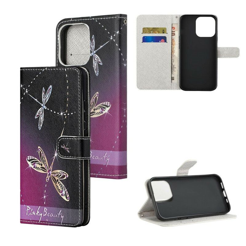 Flip Kotelot iPhone 13 Strappy Dragonflies