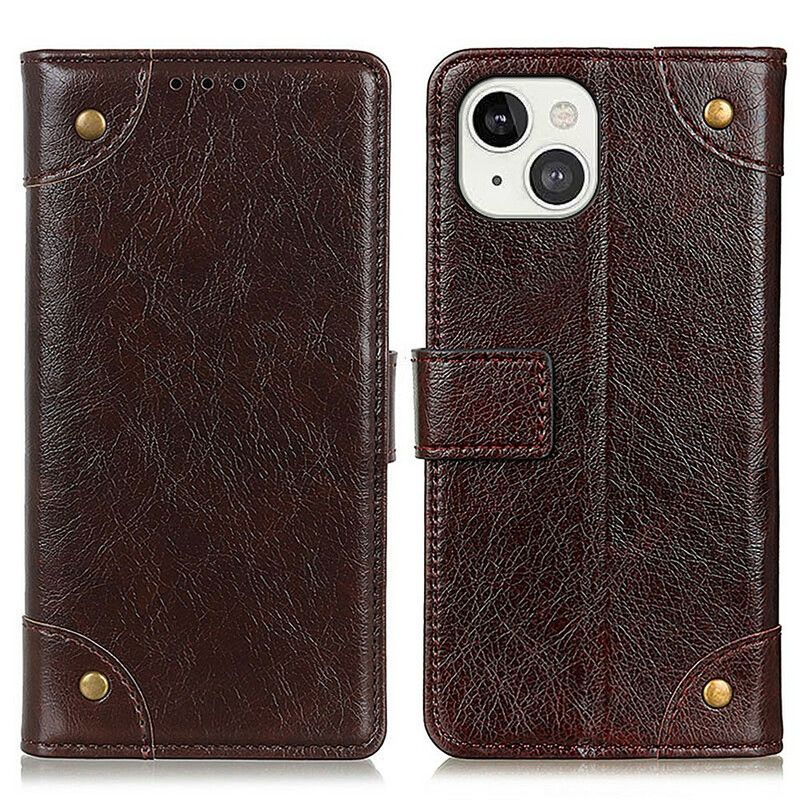 Flip Kotelot iPhone 13 Style Nappa Leather Vintage Niitit