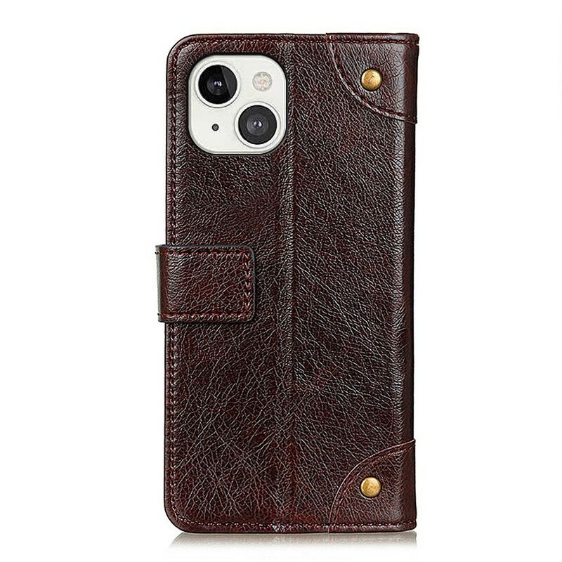 Flip Kotelot iPhone 13 Style Nappa Leather Vintage Niitit