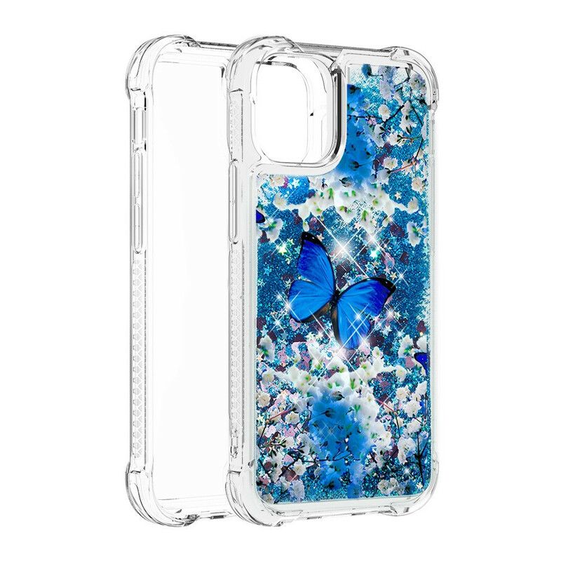 Kuori iPhone 13 Blue Glitter Butterflies Suojakuori