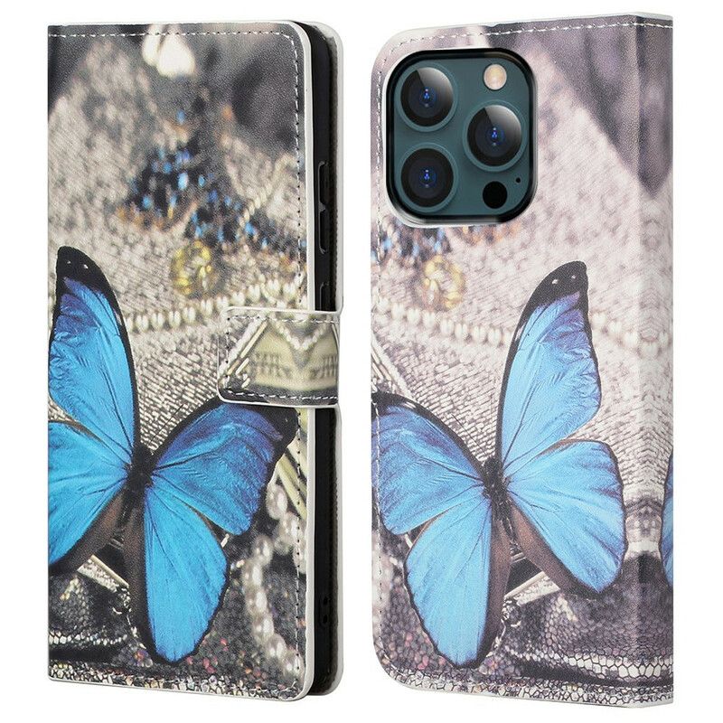 Flip Kotelot iPhone 13 Pro Max Blue Butterfly