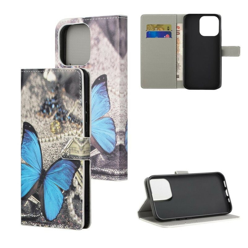 Flip Kotelot iPhone 13 Pro Max Blue Butterfly