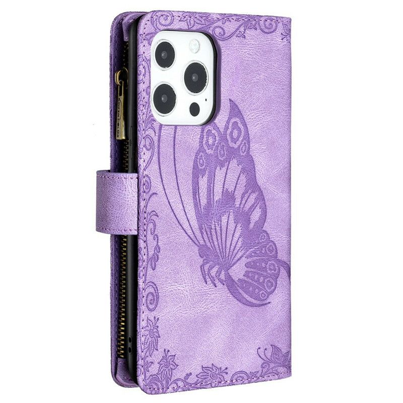 Flip Kotelot iPhone 13 Pro Max Butterfly Baroque Vetoketjullinen Tasku