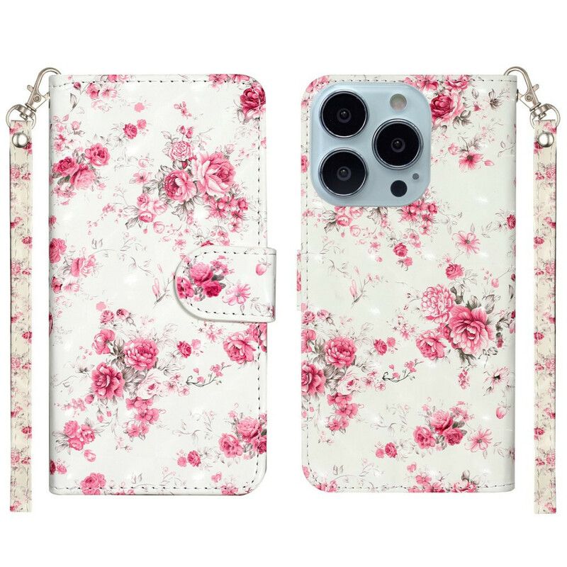 Flip Kotelot iPhone 13 Pro Max Flowers Light Spots Strappy Suojakuori