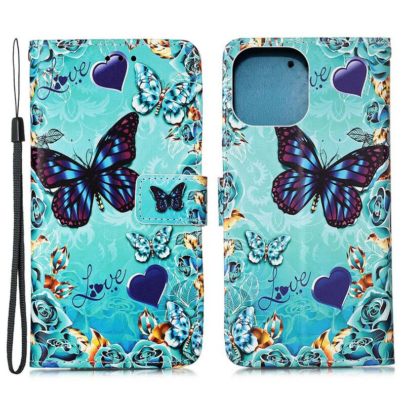 Flip Kotelot iPhone 13 Pro Max Love Butterflies Strappy