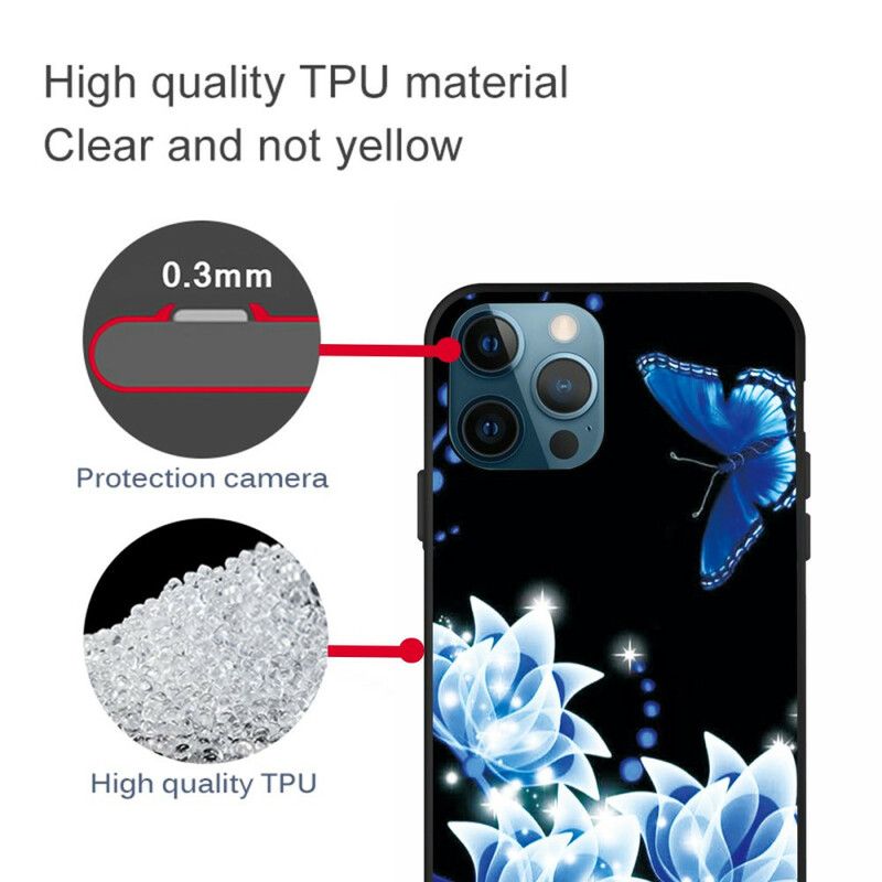 Kuori Case iPhone 13 Pro Max Puhelinkuoret Perhosia Ja Sinisiä Kukkia