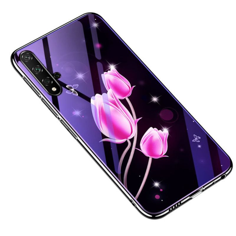 Kuori Huawei Nova 5T Magenta Karkaistu Lasi Ja Kukka-Silikoni