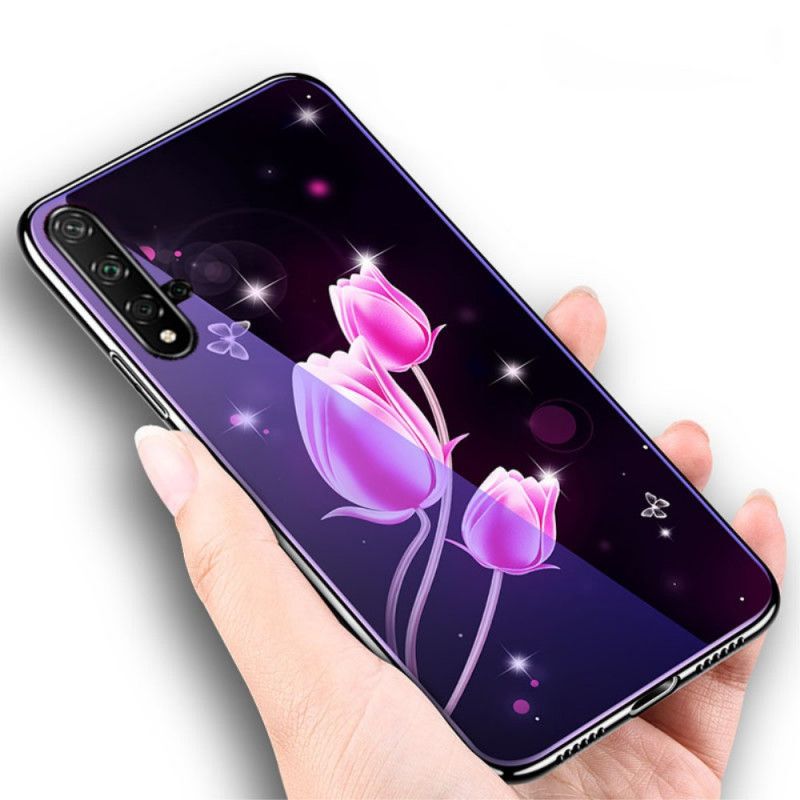 Kuori Huawei Nova 5T Magenta Karkaistu Lasi Ja Kukka-Silikoni