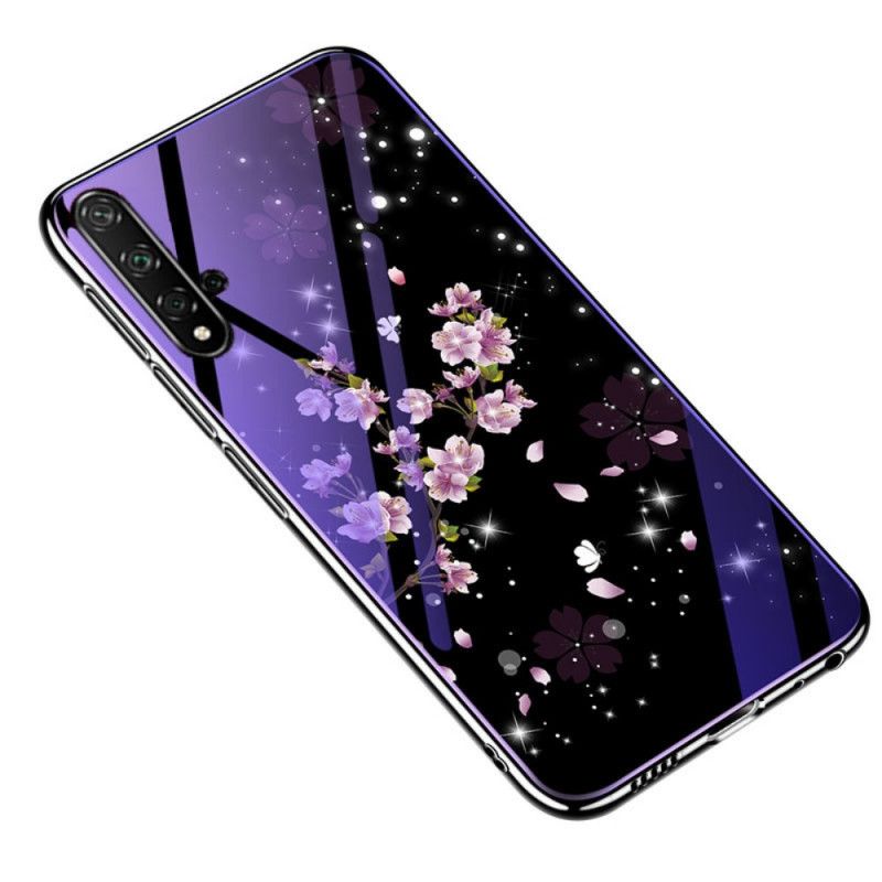 Kuori Huawei Nova 5T Magenta Karkaistu Lasi Ja Kukka-Silikoni