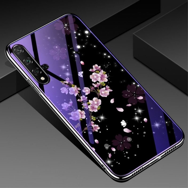 Kuori Huawei Nova 5T Magenta Karkaistu Lasi Ja Kukka-Silikoni