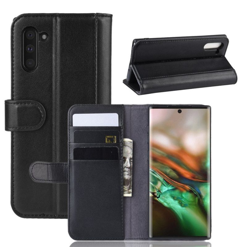 Flip Case Samsung Galaxy Note 10 Ruskea Musta Halkaistu Nahka