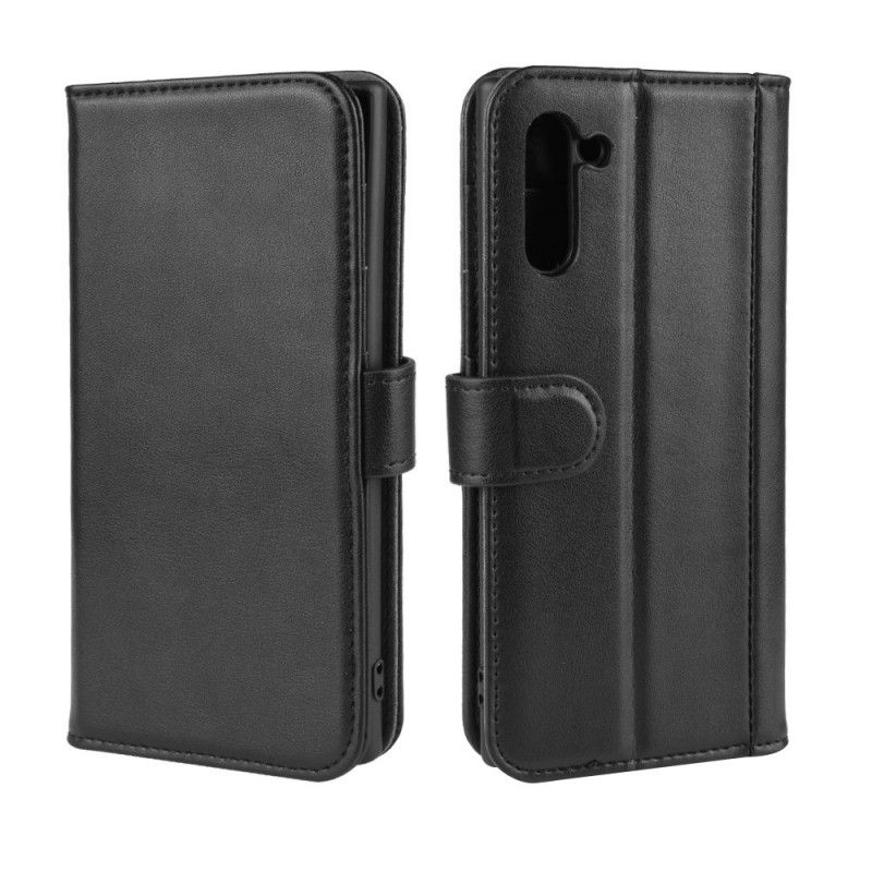 Flip Case Samsung Galaxy Note 10 Ruskea Musta Halkaistu Nahka