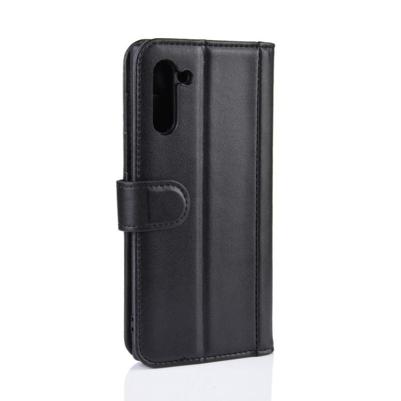 Flip Case Samsung Galaxy Note 10 Ruskea Musta Halkaistu Nahka