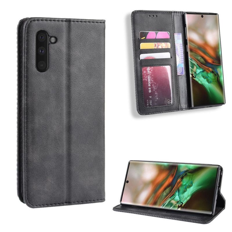 Flip Kotelot Samsung Galaxy Note 10 Musta Tyylitelty Vintage-Nahkaefekti