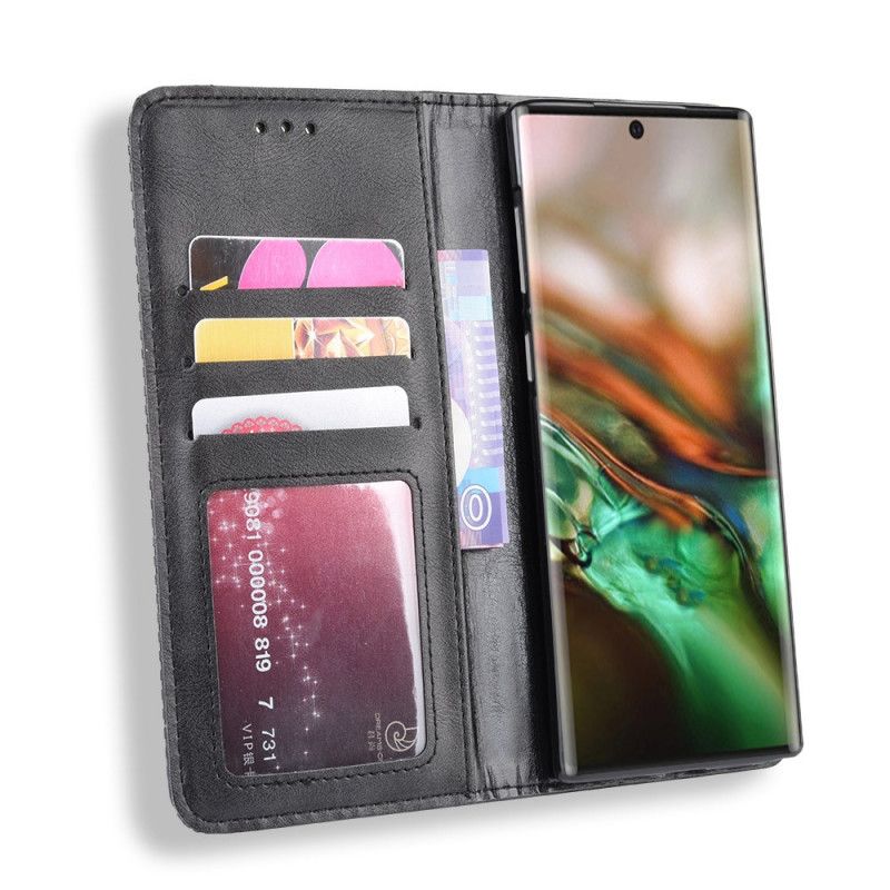 Flip Kotelot Samsung Galaxy Note 10 Musta Tyylitelty Vintage-Nahkaefekti