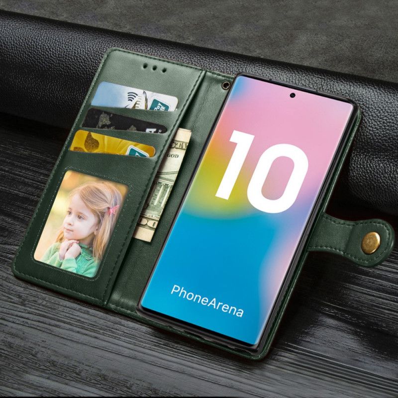 Kotelot Samsung Galaxy Note 10 Punainen Musta Tyylikäs Tekonahka Hihnalla Suojakuori