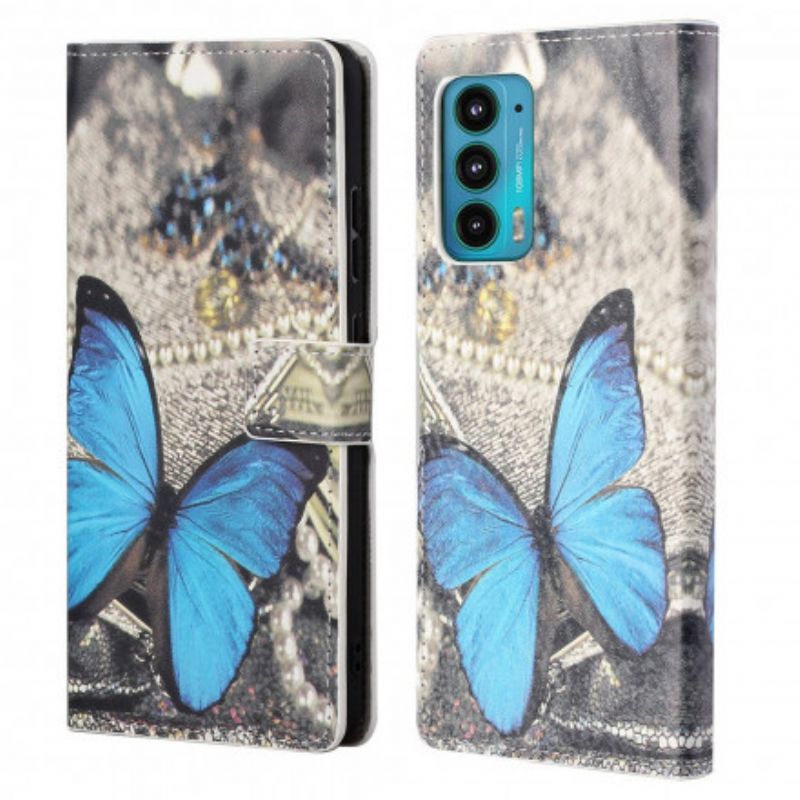 Flip Kotelot Motorola Edge 20 Blue Butterfly Suojakuori