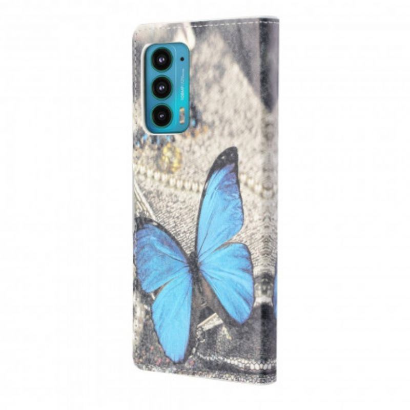 Flip Kotelot Motorola Edge 20 Blue Butterfly Suojakuori