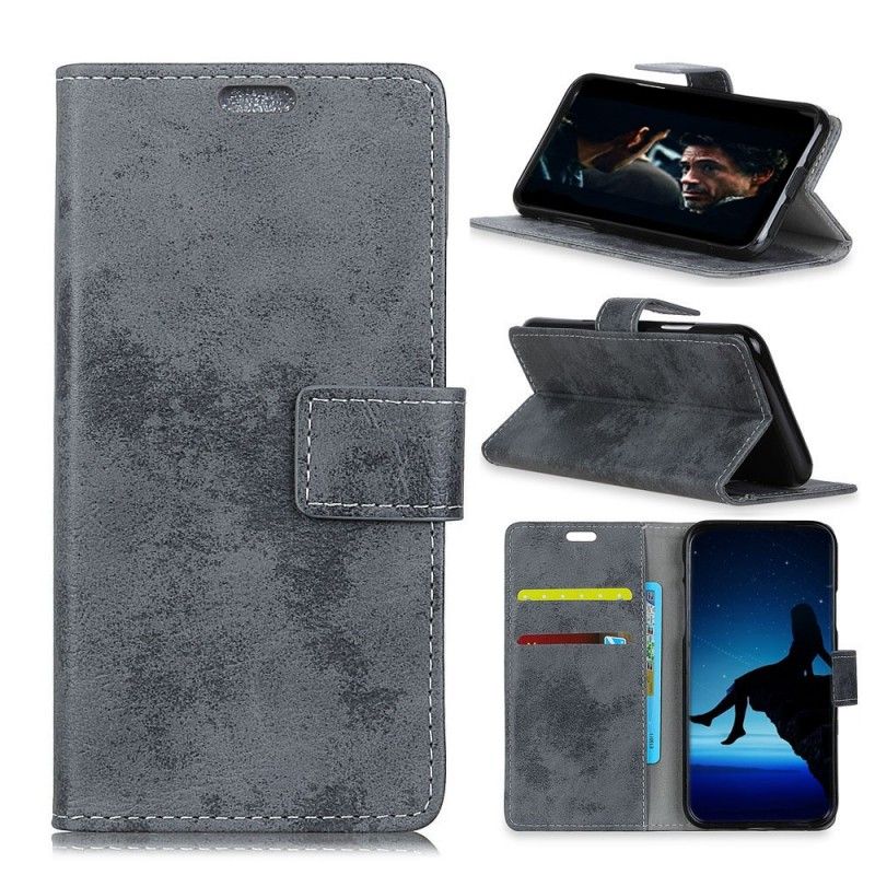 Flip Case Samsung Galaxy A7 Tummansininen Harmaa Vintage Nahkaefekti