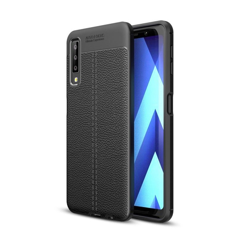 Kuori Samsung Galaxy A7 Harmaa Musta Kaksilinjainen Litsi Nahkaa