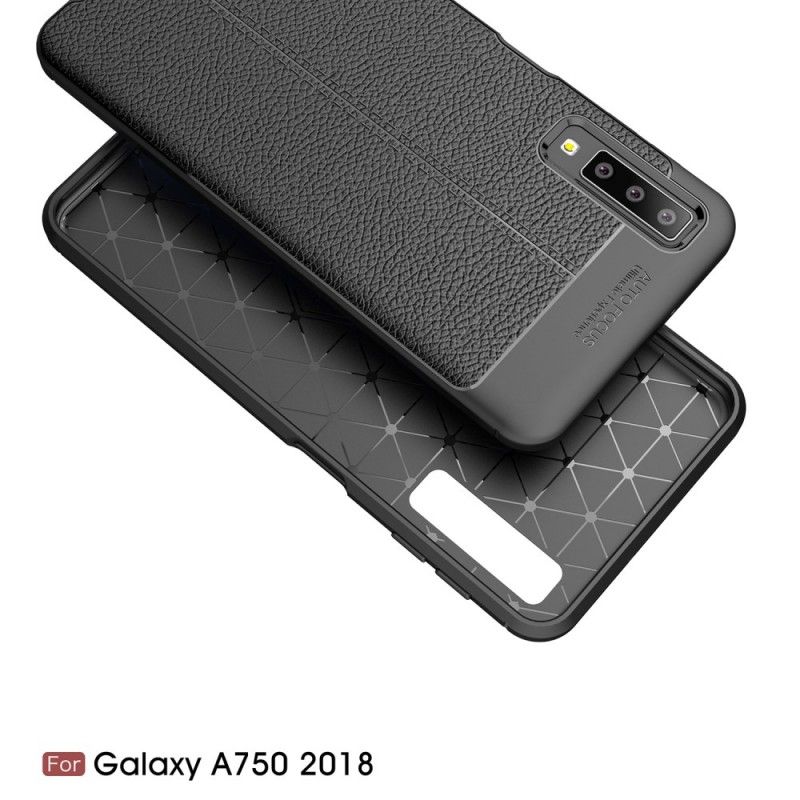 Kuori Samsung Galaxy A7 Harmaa Musta Kaksilinjainen Litsi Nahkaa