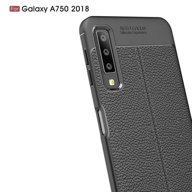 Kuori Samsung Galaxy A7 Harmaa Musta Kaksilinjainen Litsi Nahkaa