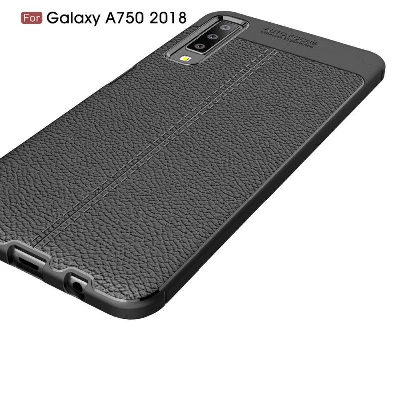 Kuori Samsung Galaxy A7 Harmaa Musta Kaksilinjainen Litsi Nahkaa