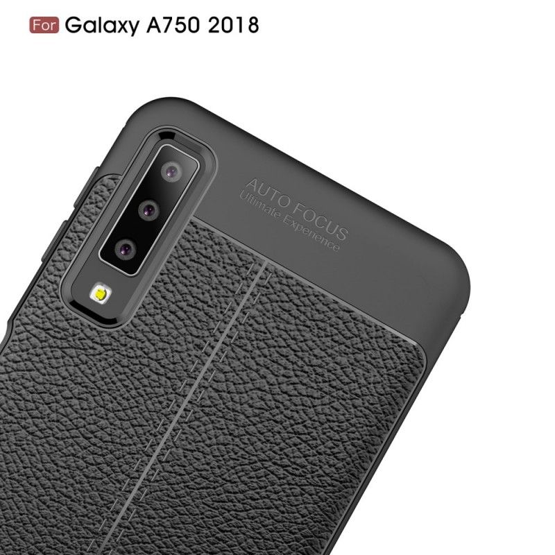 Kuori Samsung Galaxy A7 Harmaa Musta Kaksilinjainen Litsi Nahkaa