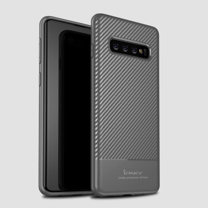 Kuori Samsung Galaxy S10 Harmaa Musta Ipaky Hiilikuitu Suojakuori