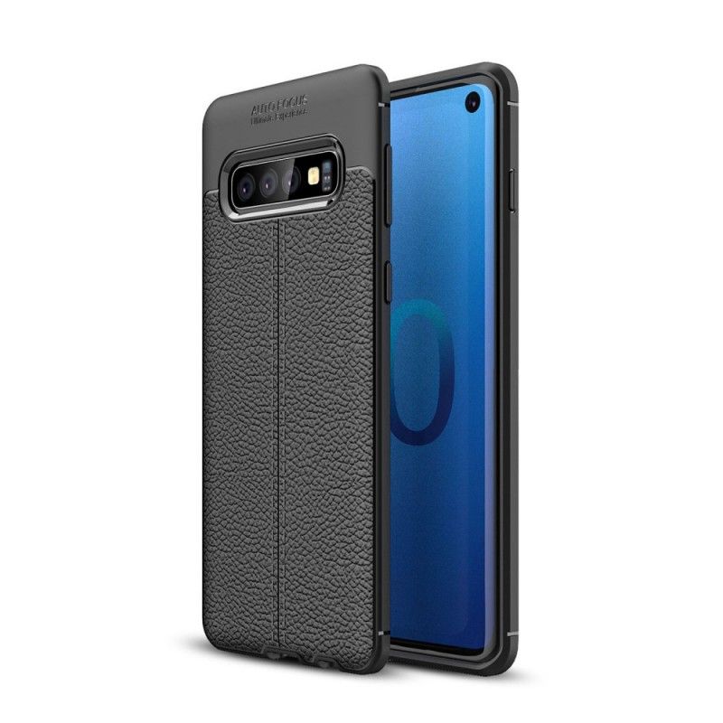 Kuori Samsung Galaxy S10 Harmaa Musta Kaksilinjainen Litsi Nahkainen Vaikutus