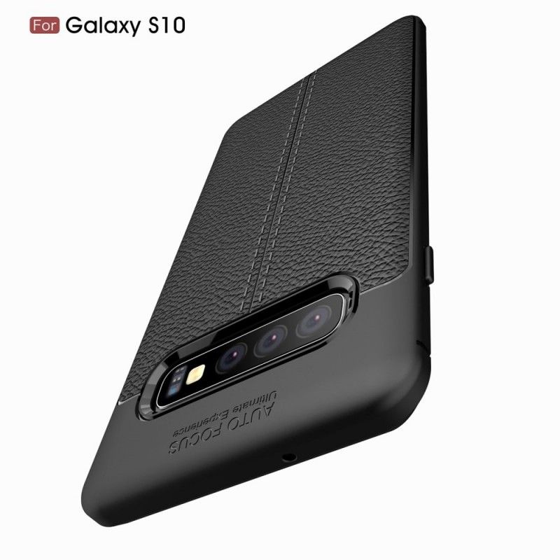 Kuori Samsung Galaxy S10 Harmaa Musta Kaksilinjainen Litsi Nahkainen Vaikutus