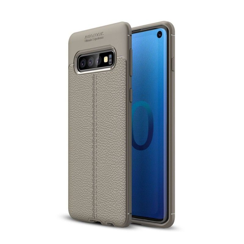 Kuori Samsung Galaxy S10 Harmaa Musta Kaksilinjainen Litsi Nahkainen Vaikutus