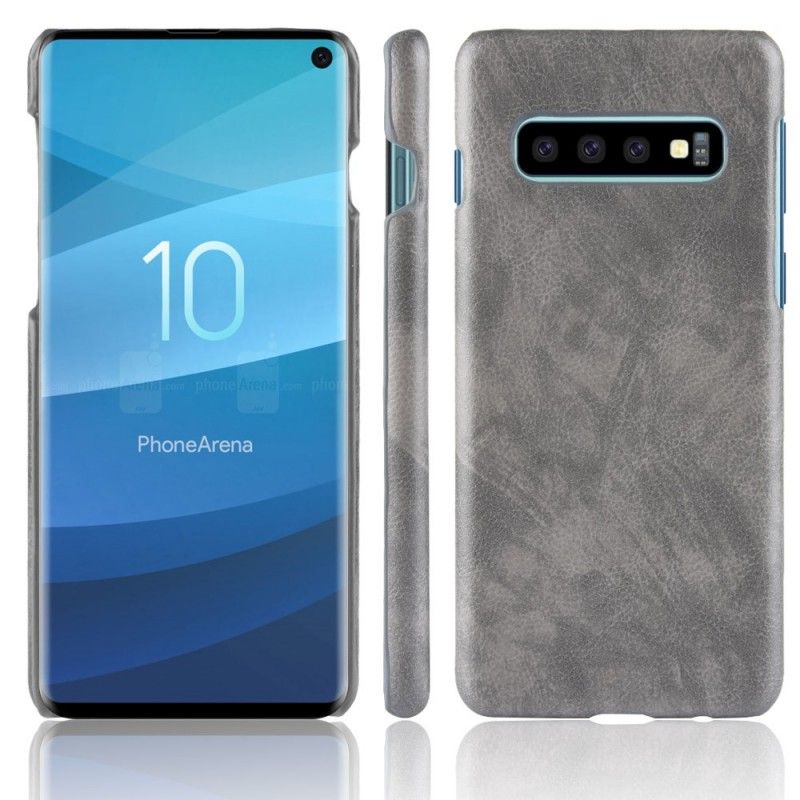 Kuori Samsung Galaxy S10 Harmaa Musta Litsi Nahkaa