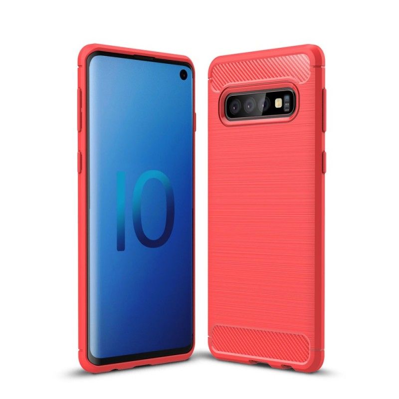 Kuori Samsung Galaxy S10 Punainen Musta Harjattu Hiilikuitu