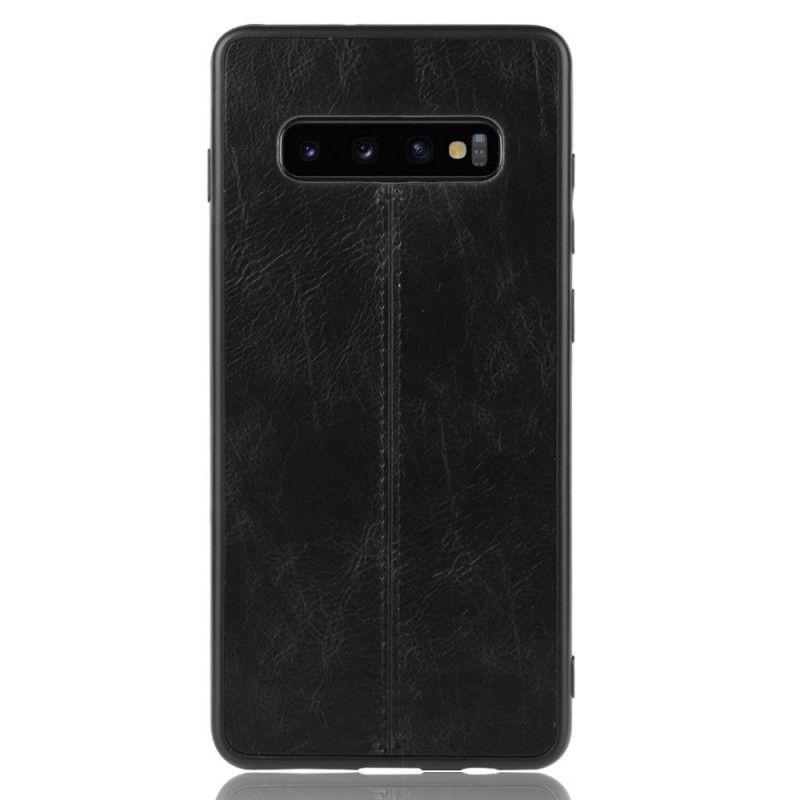 Kuori Samsung Galaxy S10 Punainen Musta Ommeltu Nahkaefekti