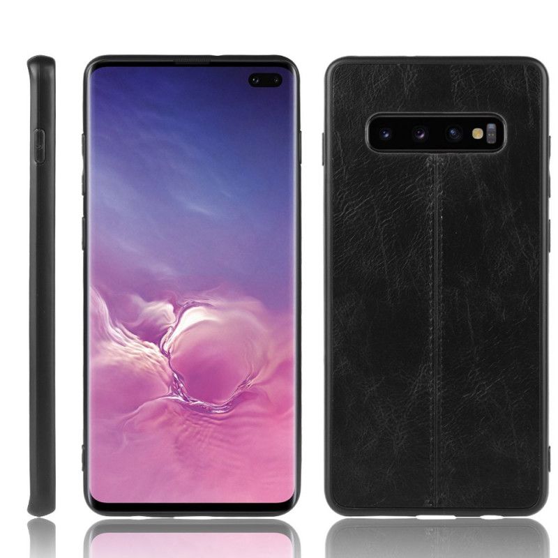 Kuori Samsung Galaxy S10 Punainen Musta Ommeltu Nahkaefekti