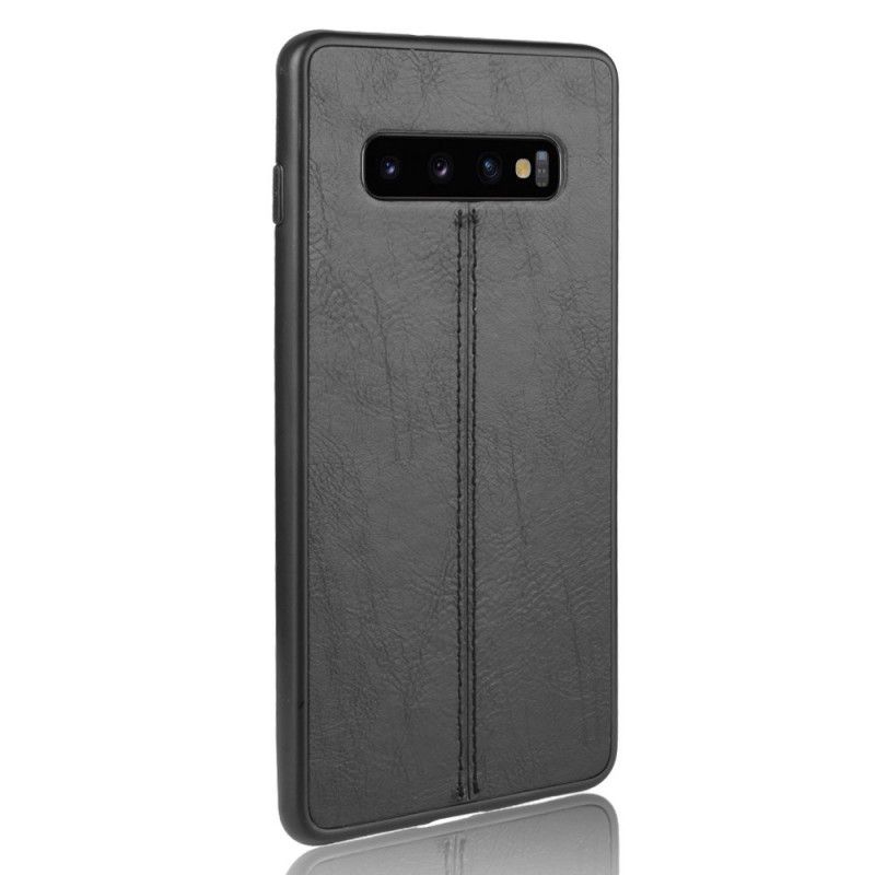 Kuori Samsung Galaxy S10 Punainen Musta Ommeltu Nahkaefekti