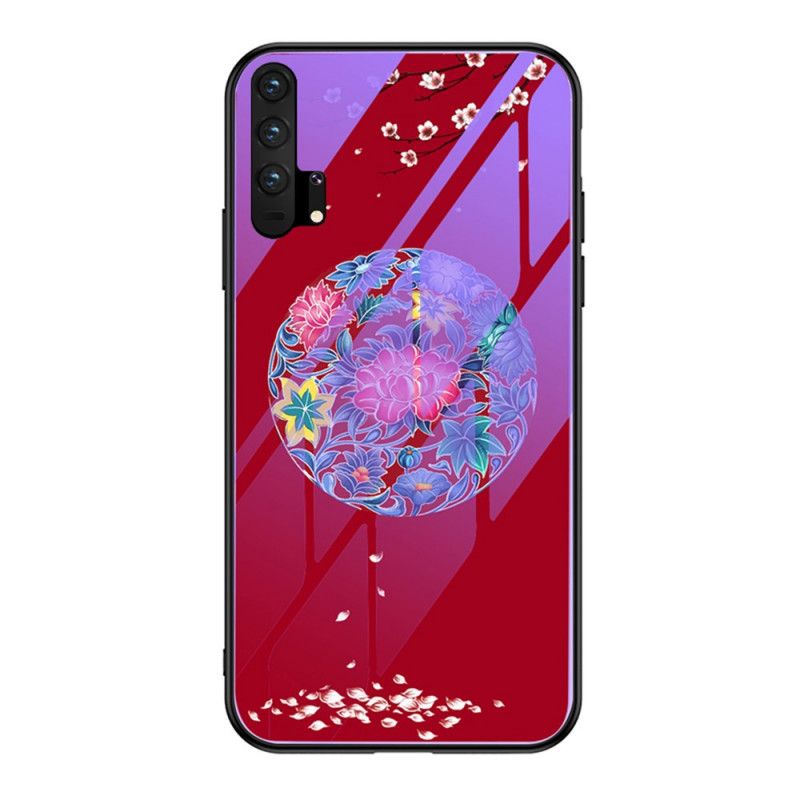 Kuori Honor 20 Pro Violetti Punainen Karkaistu Lasi Fluoresoivalla Kuviolla Suojakuori