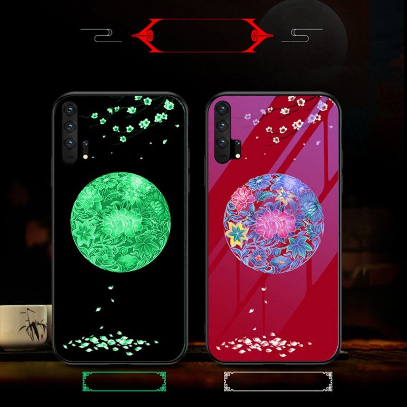 Kuori Honor 20 Pro Violetti Punainen Karkaistu Lasi Fluoresoivalla Kuviolla Suojakuori