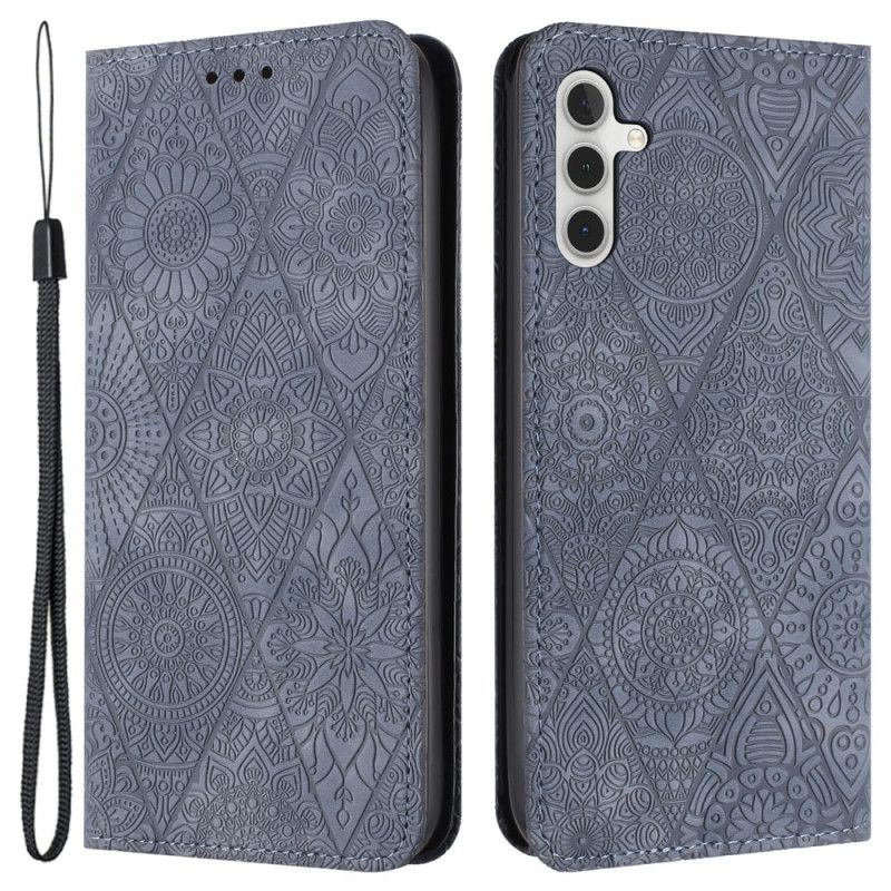 Nahkakotelo Samsung Galaxy A15 5g Patchwork Hihnalla Suojakuori