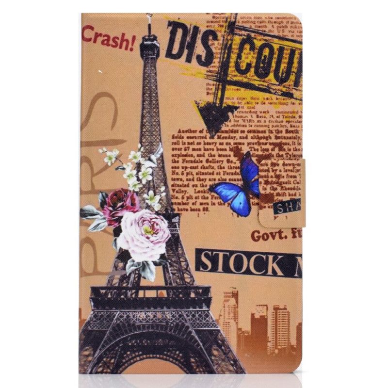 Flip Case Samsung Galaxy Tab A7 Ruskea Tummansininen Eiffel-Torni