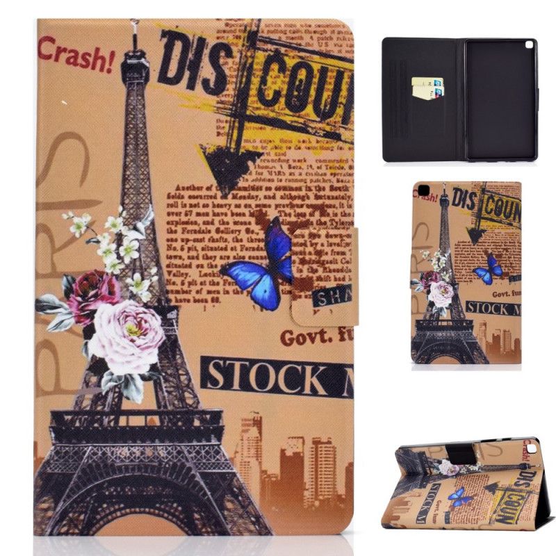 Flip Case Samsung Galaxy Tab A7 Ruskea Tummansininen Eiffel-Torni