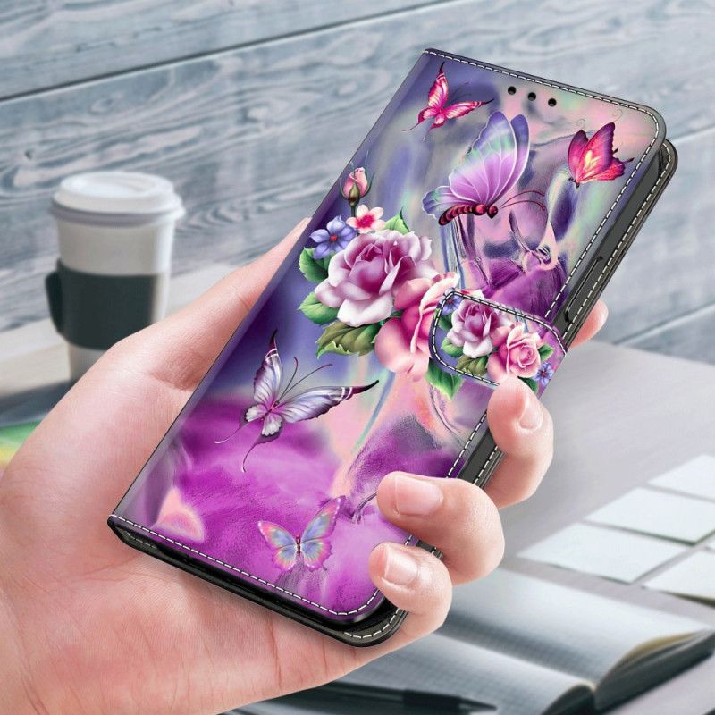 Kotelot Honor X9b / Magic 6 Lite Perhosia Ja Purppuraisia Kukkia Suojakuori