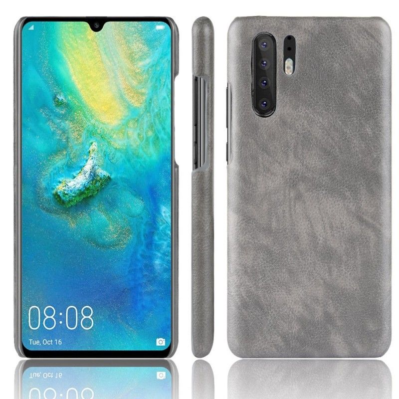 Kuori Huawei P30 Pro Harmaa Musta Suorituskykyinen Litsi Nahkainen Vaikutus