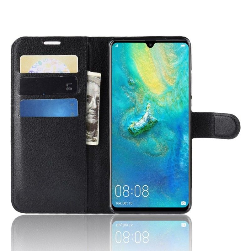 Nahkakotelo Huawei P30 Pro Valkoinen Musta Puhelinkuoret Retro-Litsi