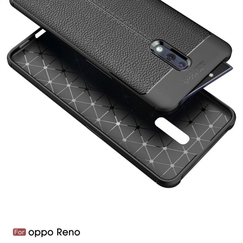 Kuori Oppo Reno Punainen Musta Litsi Nahkaa